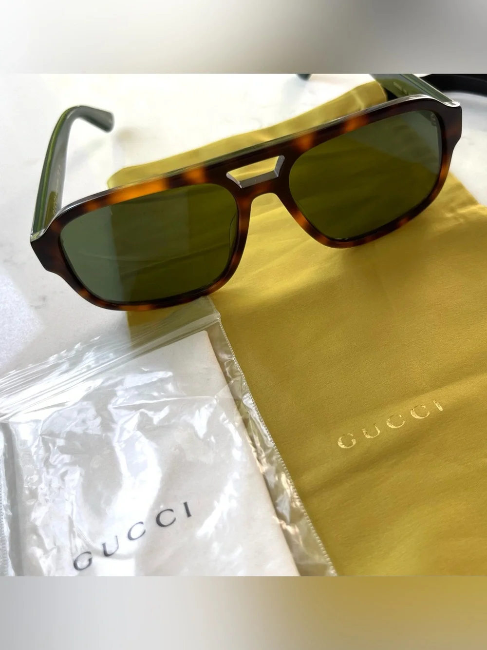 Gucci GG0925S 002 Havana/Green Aviator Sunglasses